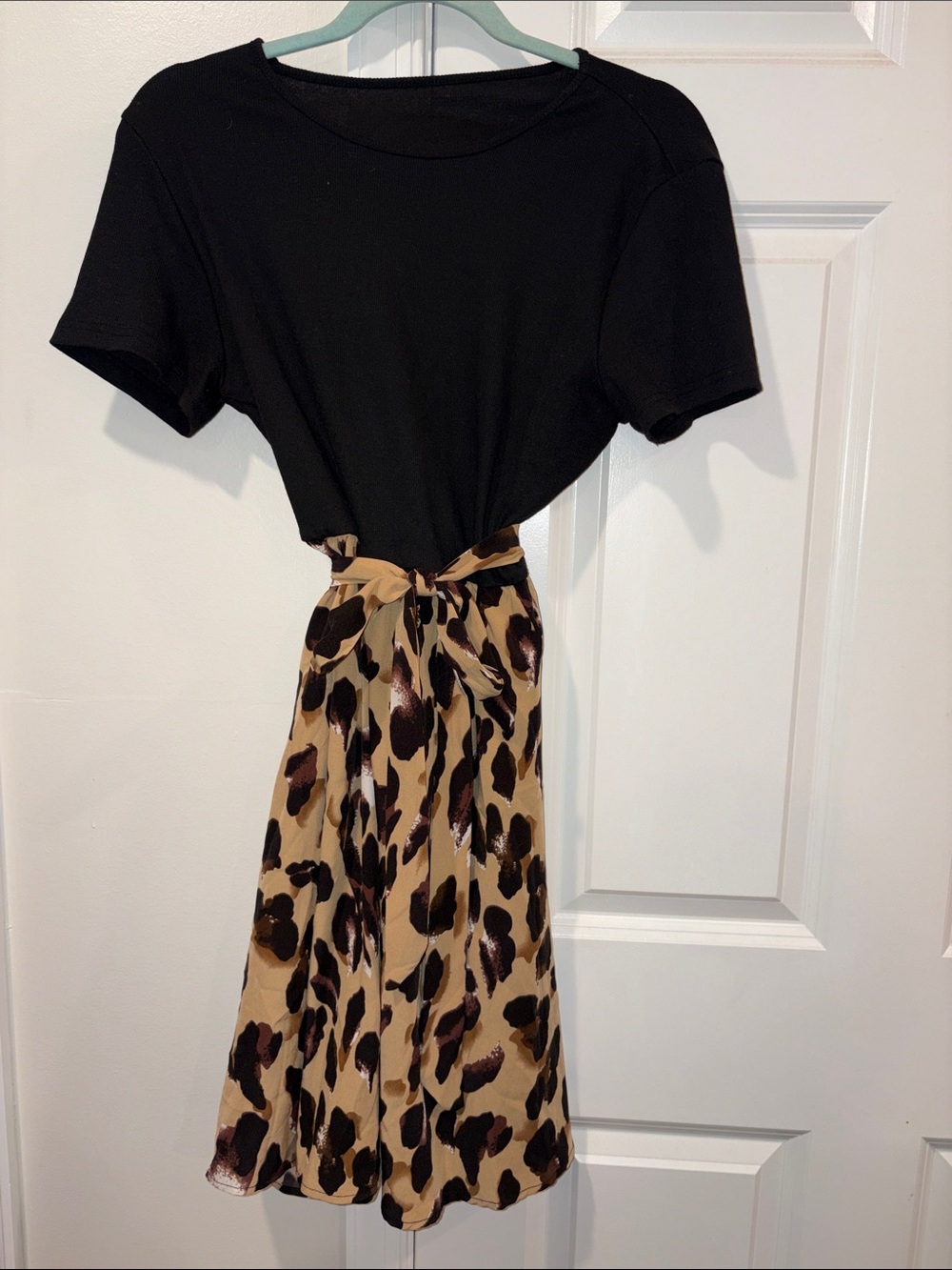 SHEIN Black Top with Leopard Print Tan Dress